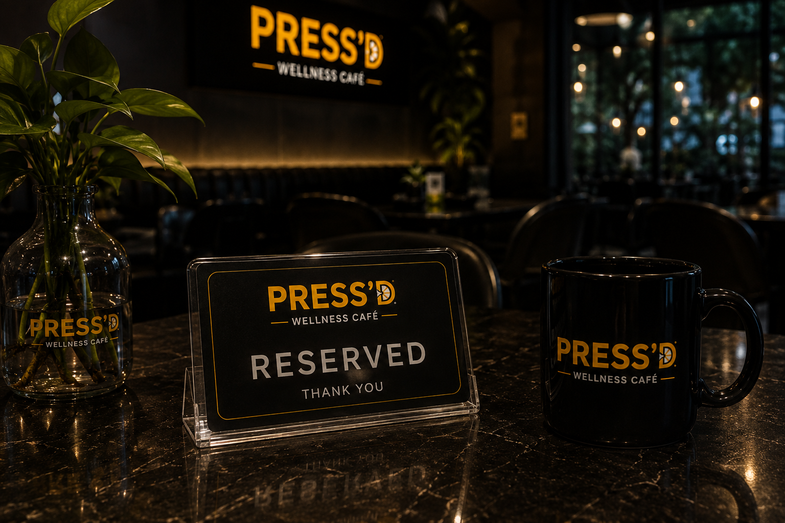 A reserved table at PRESS'D Wellness Café