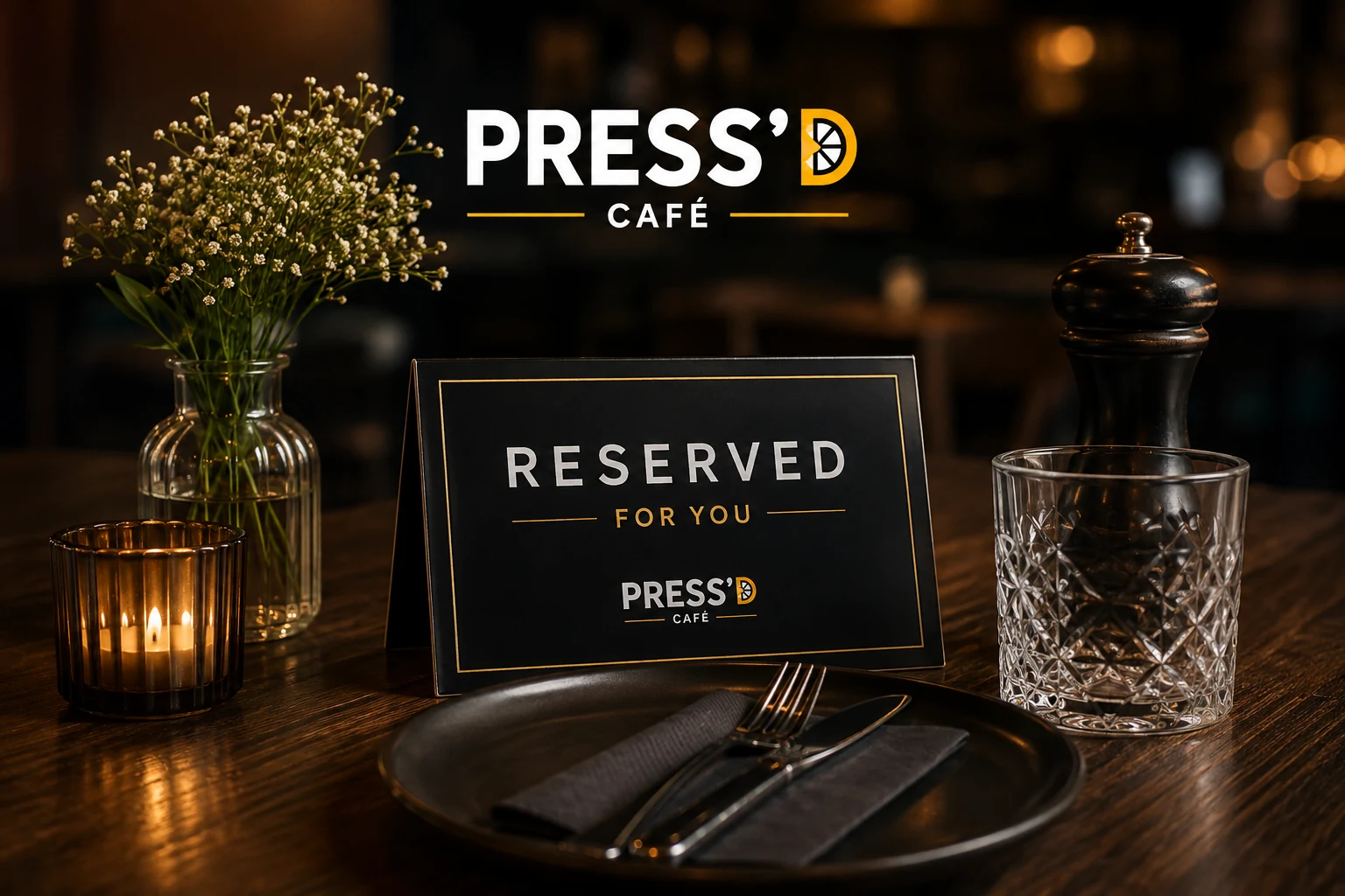 A reserved table at PRESS'D Wellness Café