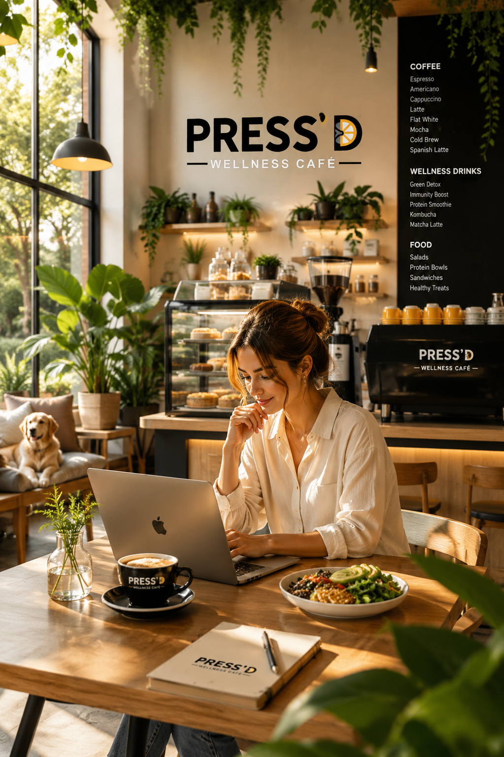 A guest working with coffee and natural light at PRESS'D